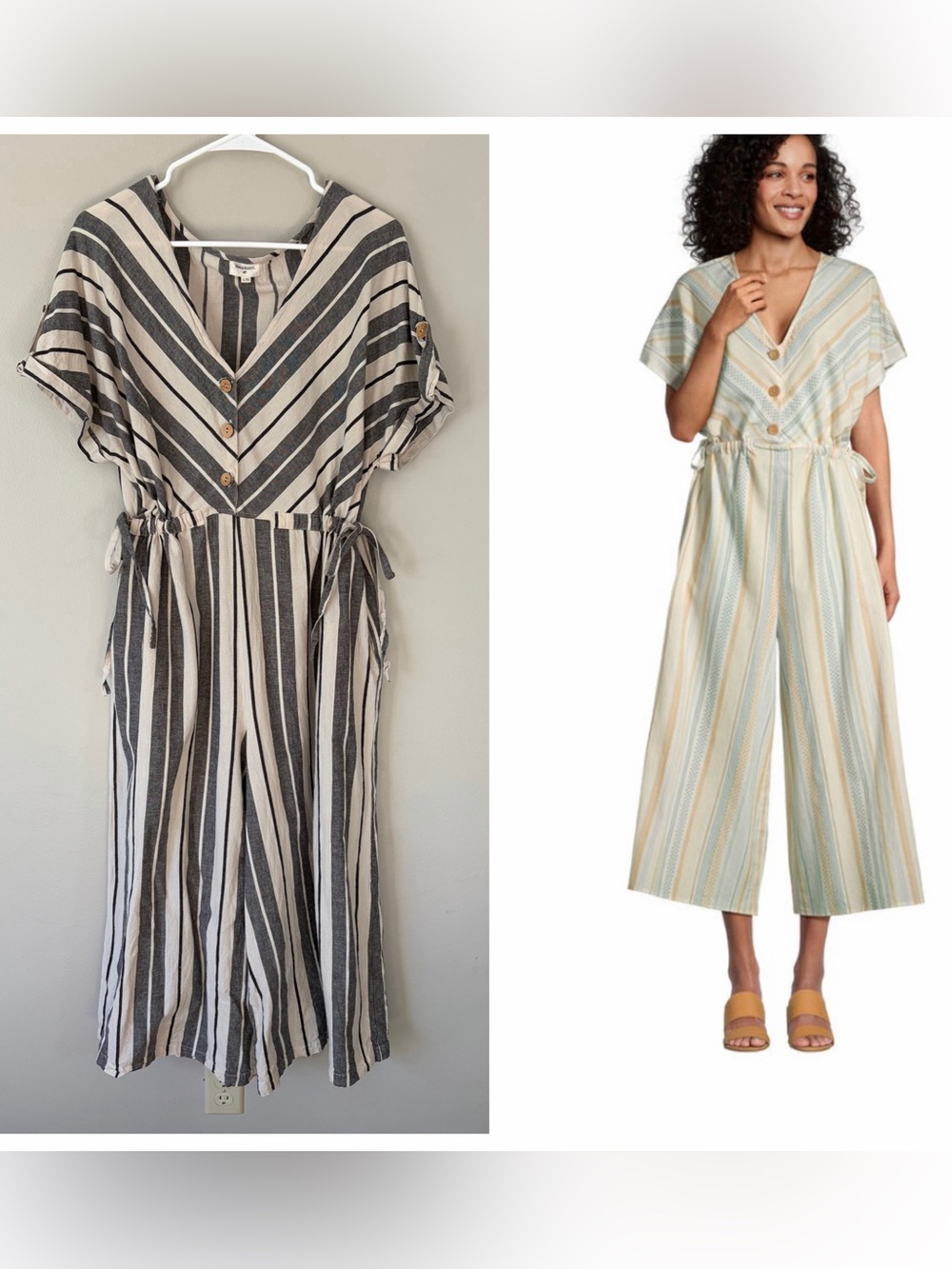 World Market Shilo Stripe Jumpsuit with Pockets L/XL
